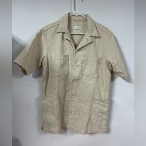 Sage De Cret Made in Japan Beige Textured Cropped 4 Pocket Button Down Shirt L